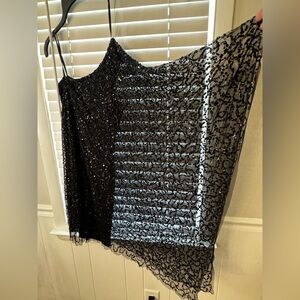 Adrianna Papell Black Sequin Asymmetrical Dress
